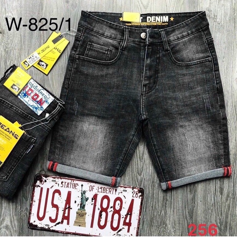 Quần short jean nam màu xanh logo thêu chất bò - quần short lửng bò nam co giãn thời trang cao cấp Tp_shop_87 ms256