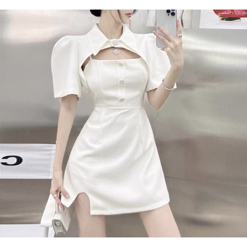 Set đầm đi tiệc Hana (có bigsize ) hai dây phối khoác sơmi cutout ❤️