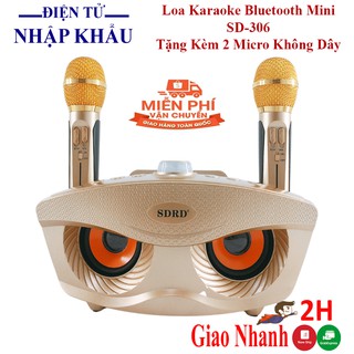 Loa karaoke bluetooth mini SD-306 loa hát karaoke đa năng,Tặng Kèm 2 Mic Không Dây - Bảo hành