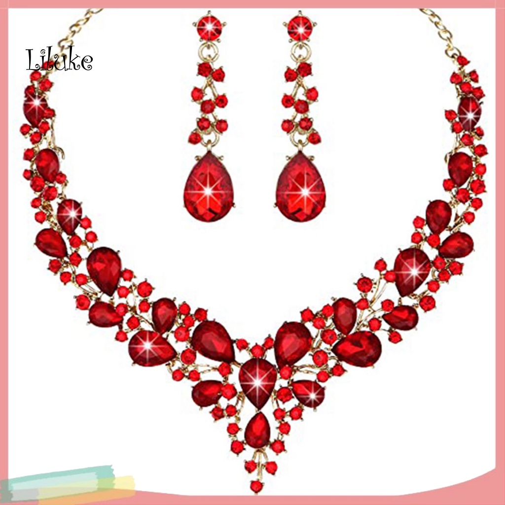 Bộ Vòng cổ + Đôi Khuyên Tai Thiết Kế Sang Trọng Phối Đá Nhân Tạo