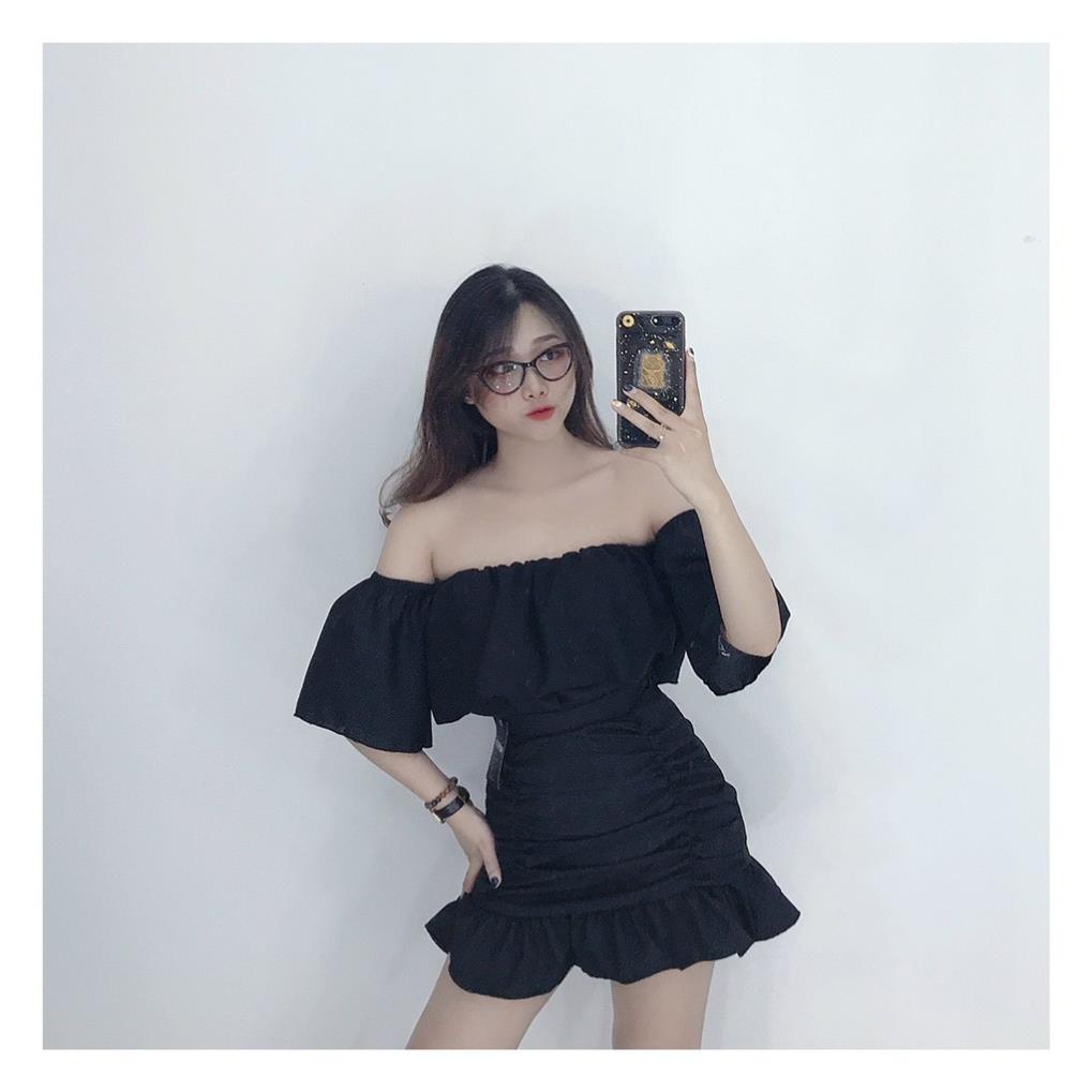 Sét bộ váy nhúm xoè phối áo voan bèo bệt vai đủ màu, Set váy áo nữ mặc kiểu mới siêu hot Siêu xinh