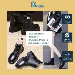 Bốt nữ cao cổ da mềm lót lông, lót nỉ đẹp - giày boot nữ buộc dây phong cách thời trang ulzzang hàn quốc -dabeka- bt001