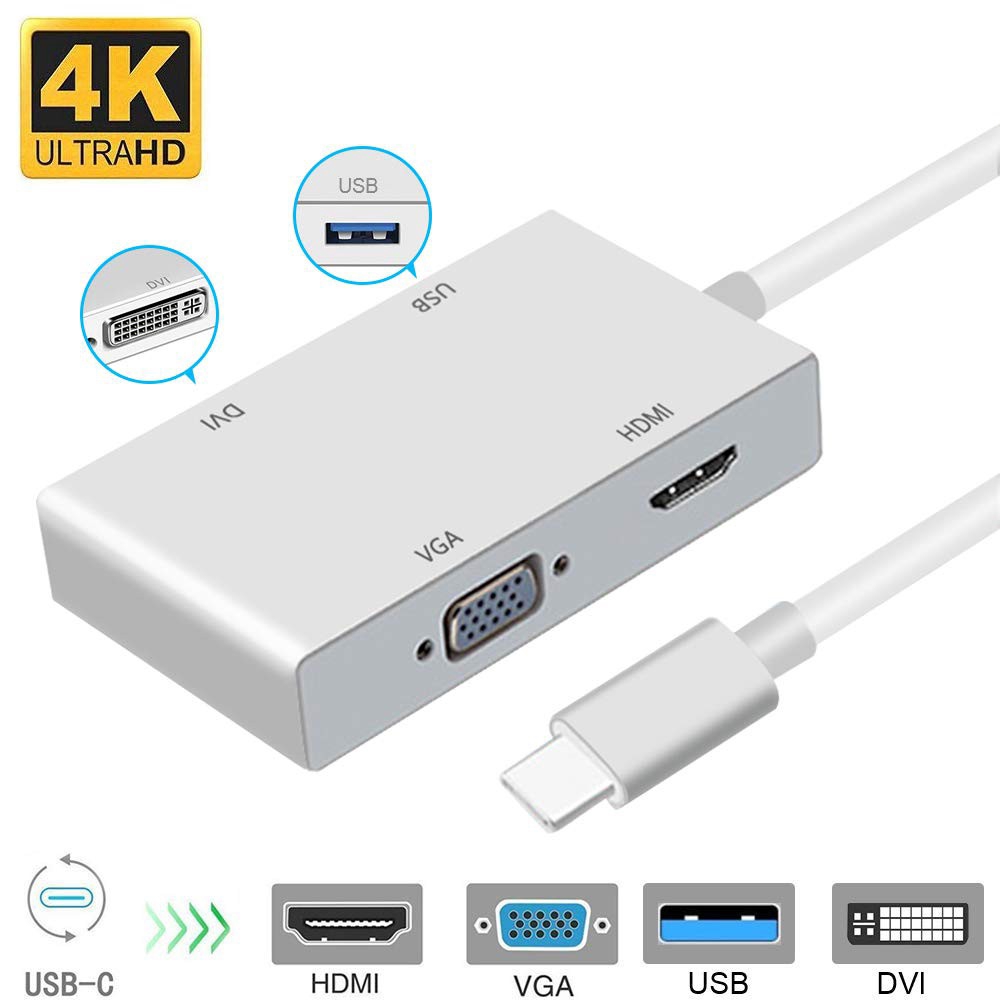 Đầu điều hợp OTG chuyển đổi TYPE-C sang VGA + DVI + USB2.0 + HDMI 4K 4 trong 1