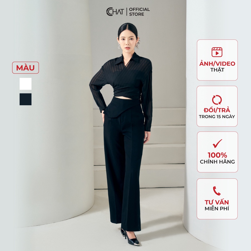 Áo Sơ Mi Nữ 𝐂𝐂𝐇𝐀𝐓 Kiểu Buộc Dây Thân Trước Chất Voan Cao Cấp Phong Cách Trẻ Trung 12FDV2054ST