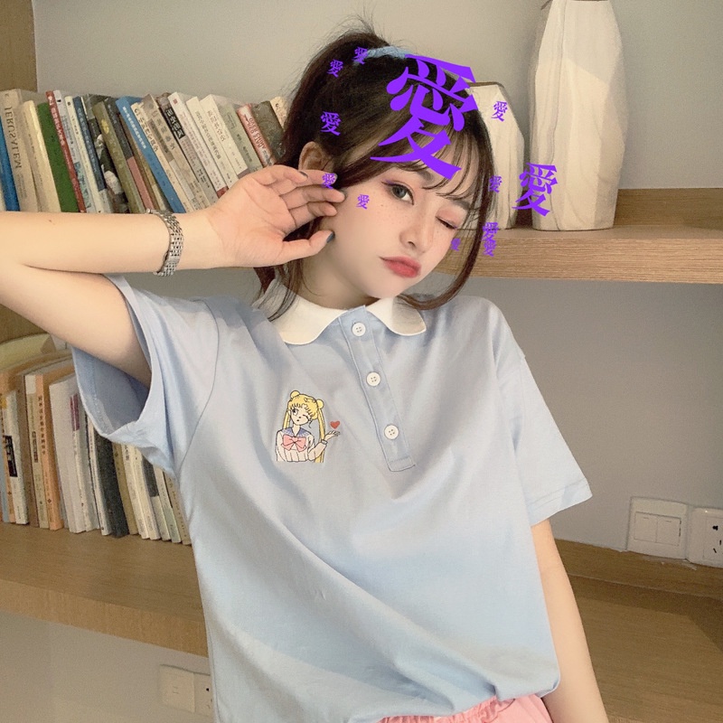 Áo Polo Nam Nữ Form Rộng Chất Thun Mềm Mát Phong Cách In Hình Thủy Thủ Mặt Trăng Xinh Xắn Hợp Thời Trang TTQ0347