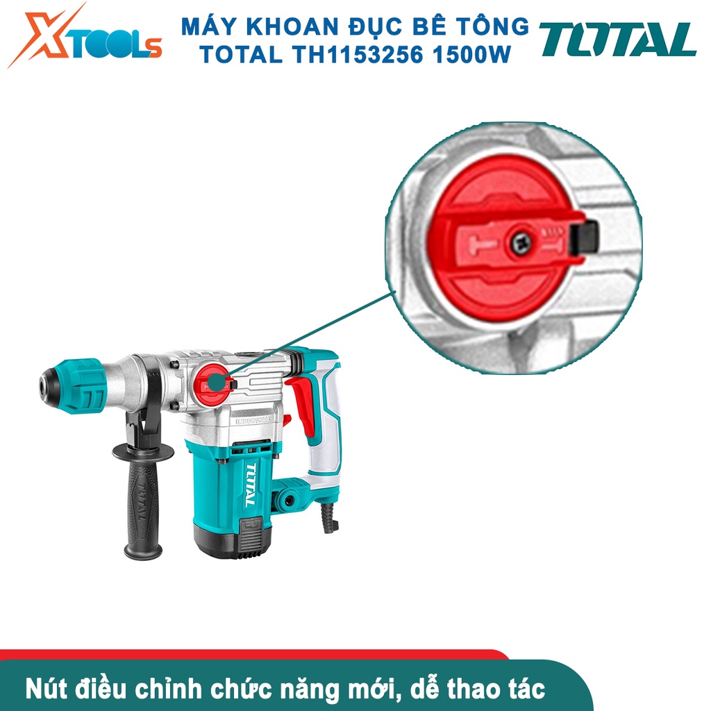 Máy khoan 3 chức năng 1500W Total TH1153256 nút vặn với bốn chức năng điều chỉnh có chức năng khóa đục-CHÍNH HÃNG-XTOOLS