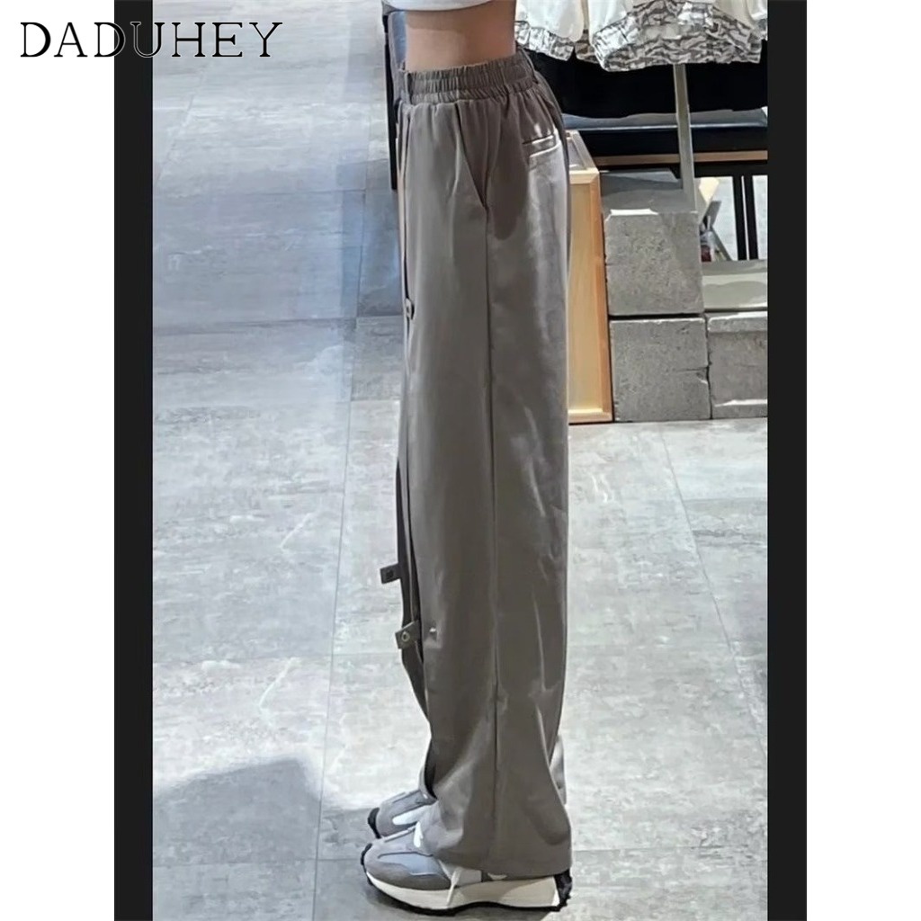 Quần dài màu xám nhiều nút dành cho nam nữ dễ dàng phối đồ thời trang mùa xuân