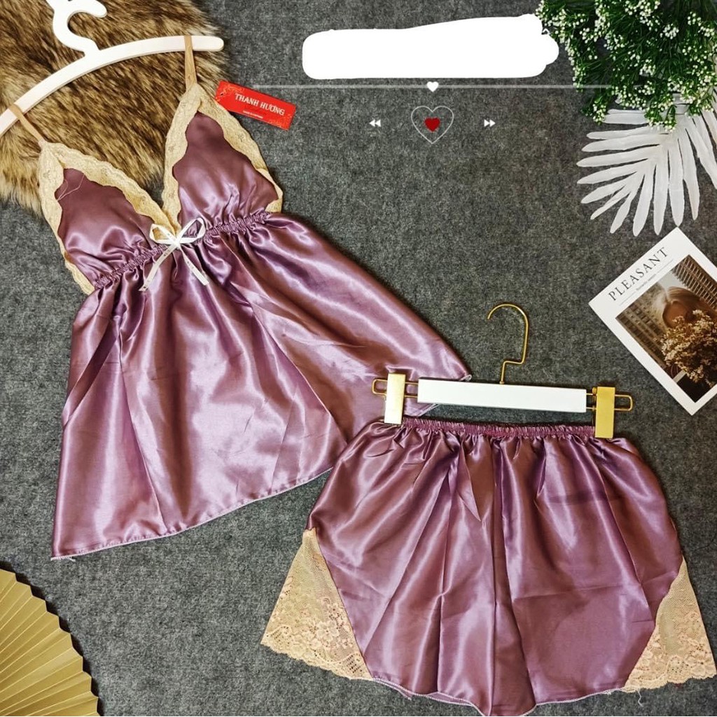 Đồ ngủ 2 dây bigsize chất lụa phi có mút hở lưng sexy, quần có ren tam giác xinh xắn, TTKL_DN5 | BigBuy360 - bigbuy360.vn