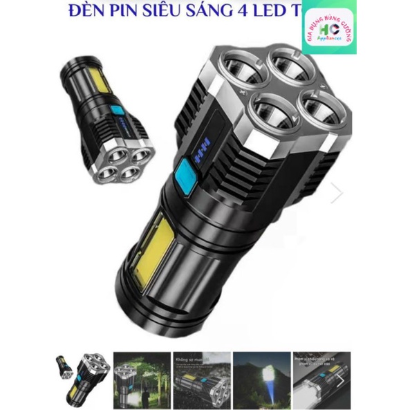Đèn pin cầm tay siêu sáng 4 bóng led 4 chế độ sáng chống nước