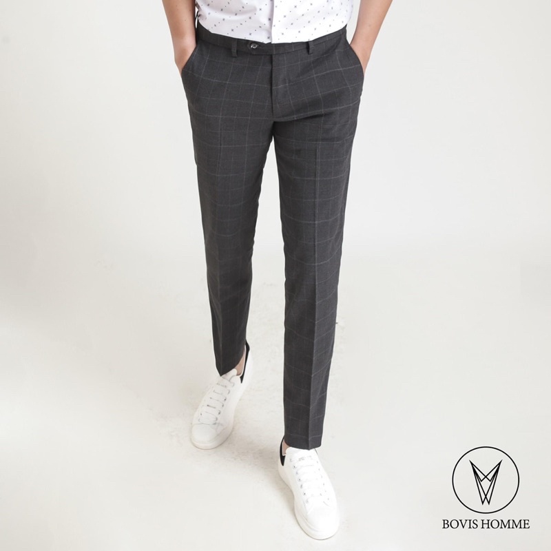 Quần tây nam Bovis Homme, mã QT092, màu xám, form slim, chất liệu 95% cotton 5% spandex, mặt vải dày dặn, đứng form