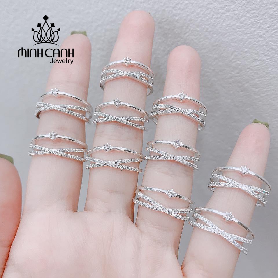 Nhẫn Bạc Chữ X Đá Nhỏ Freesize Minh Canh Jewelry