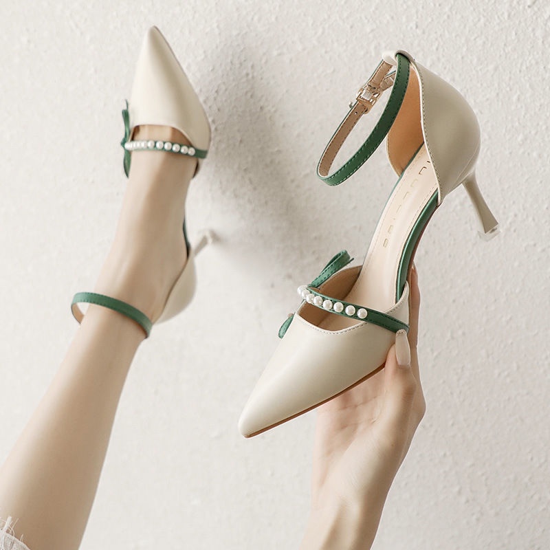 Giày Cao Gót Mũi Nhọn Cài Khóa Thoải Mái Phong Cách Pháp Thời Trang Mùa Hè 2022 Cho Nữ