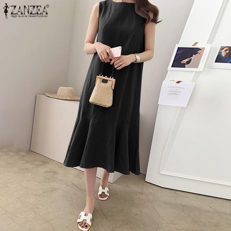 Zanzea Đầm Nữ Cộc Tay Cổ Tròn Form Rộng Thời Trang Hàn