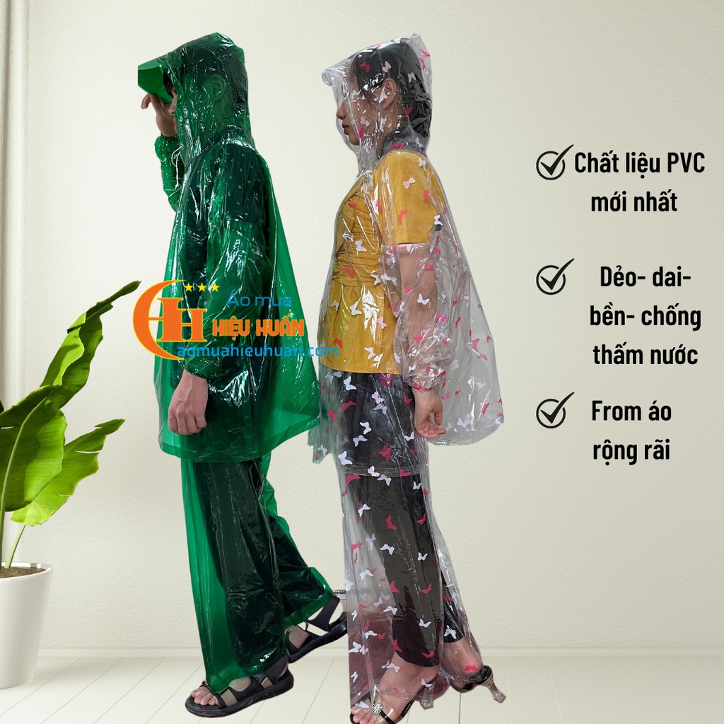 Áo Mưa Bộ 1 Người, Áo Mưa Trong Suốt PVC dẻo Aomuahieuhuan