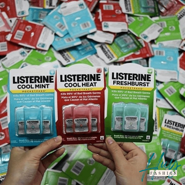 Kẹo lá ngậm thơm miệng Listerine PocketPaks Fresh Burst 72 miếng hàng Úc/ Xịt thơm miệng bạc hà xanh lá, đỏ, xanh dương