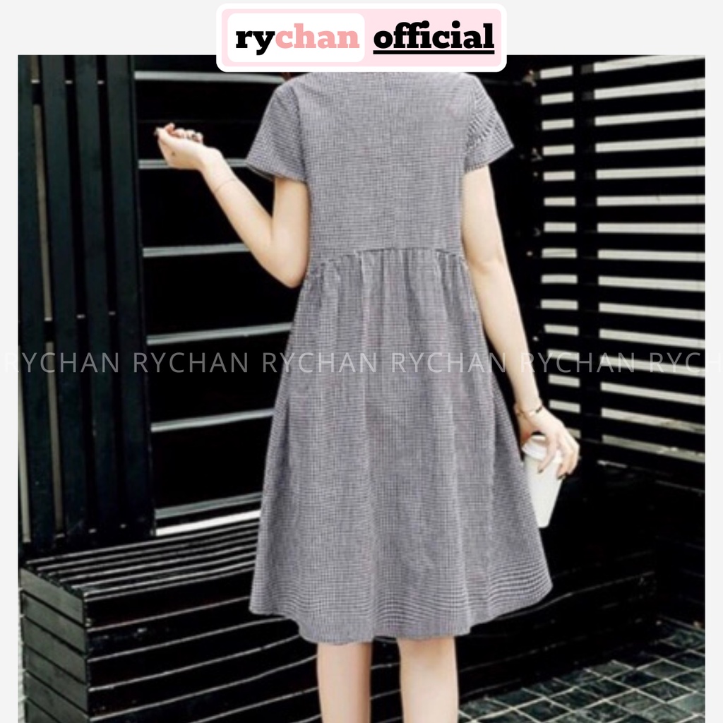 Đầm Nữ Babydoll Đi Chơi Họa Tiết Caro Phối Tay Ngắn Nút Đen, Đầm Nữ Đi Chơi Ưa Chuộng Đỏ Đen [ẢNH THẬT CUỐI] - DX9851