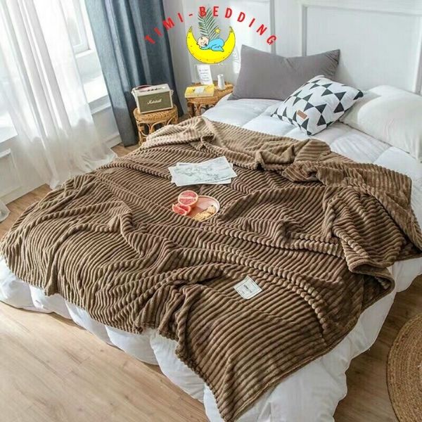 Chăn lông tuyết kẻ tăm cao cấp, nhập khẩu kích thước 2x2,3m – Mền lông tuyết - Timibedding