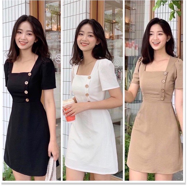 ĐẦM SUÔNG NỮ CỔ VUÔNG PHỐI NÚT TAY LỠ TÔN DÁNG CỰC HOT