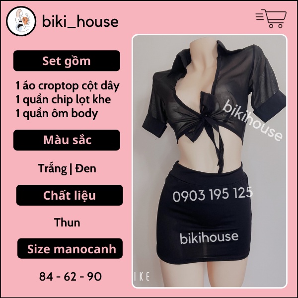 Đồ ngủ cosplay thư ký buộc dây gợi cảm set váy ngủ nữ cô giáo đen trắng sexy quyến rũ BIKI HOUSE N712 - TPHCM - Hỏa Tốc