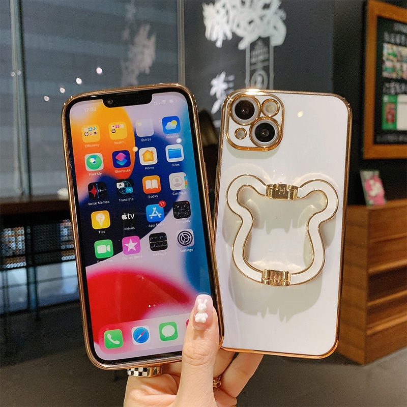 Ốp Điện Thoại Có Giá Đỡ Kim Loại Hình Gấu Cho iPhone14 13pro 12 11pro Xsmax XR 7 / 8PLUS SE2020 6S