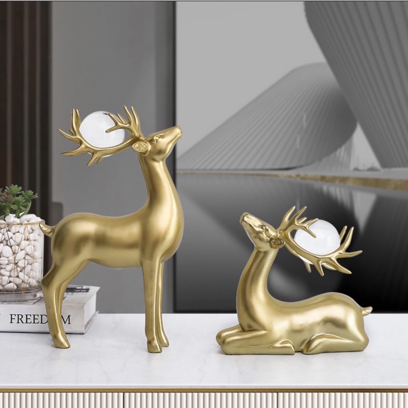 Cặp hươu nai trang trí decor nhà cửa vân đá trắng siêu đẹp và sang trọng