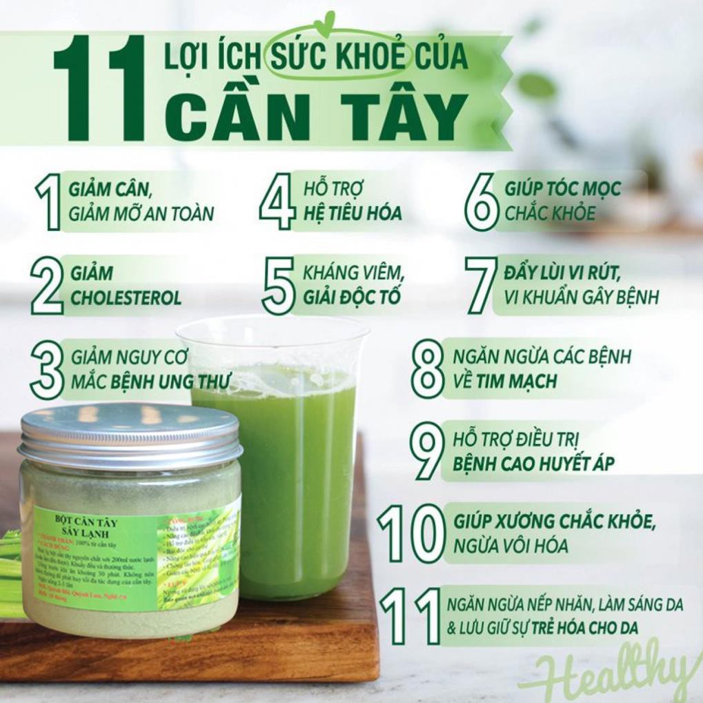 Bột Cần Tây Giảm Cân Nguyên Chất Hộp 200gr Bột Cần Tây Sấy Lạnh Giảm Cân An Toàn Eo Thon Dáng Đẹp Vạn Người Mê BCT06 REN