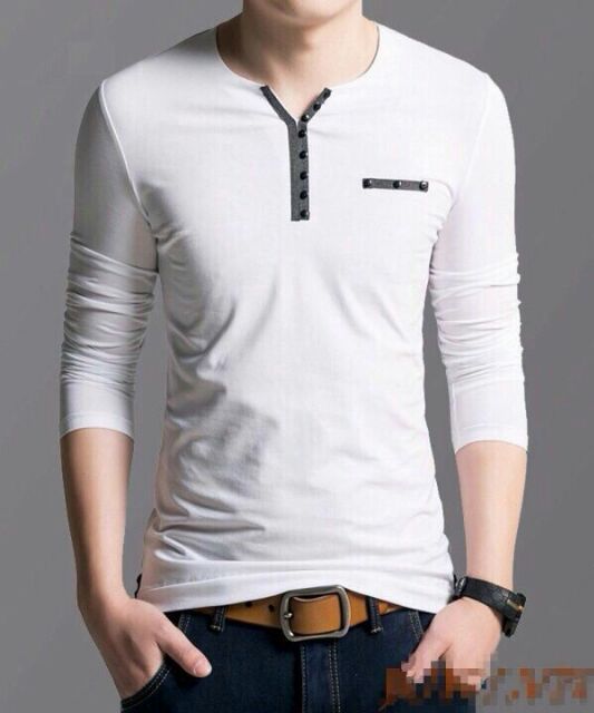 Áo thun nam tay dài cổ viền nút trơn màu vải đẹp mát tigershop Tgs077