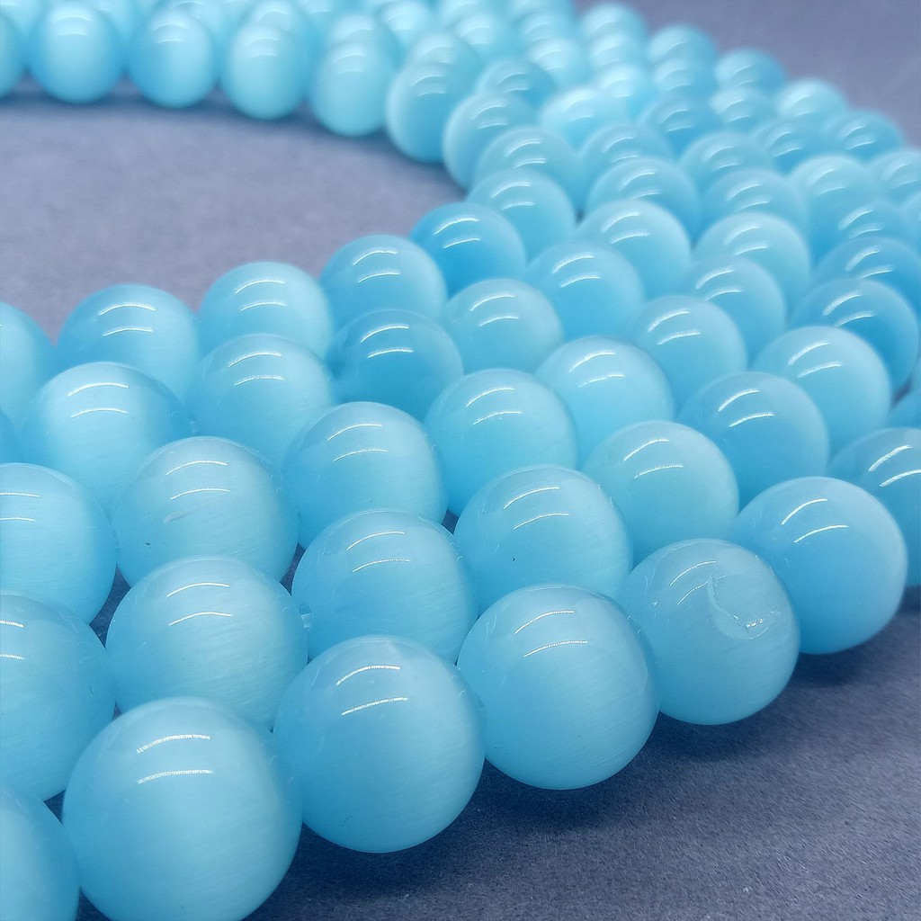 Hạt mắt mèo xanh 4-12mm Dây tự nhiên Opal lỏng lẻo DIY để làm vòng tay