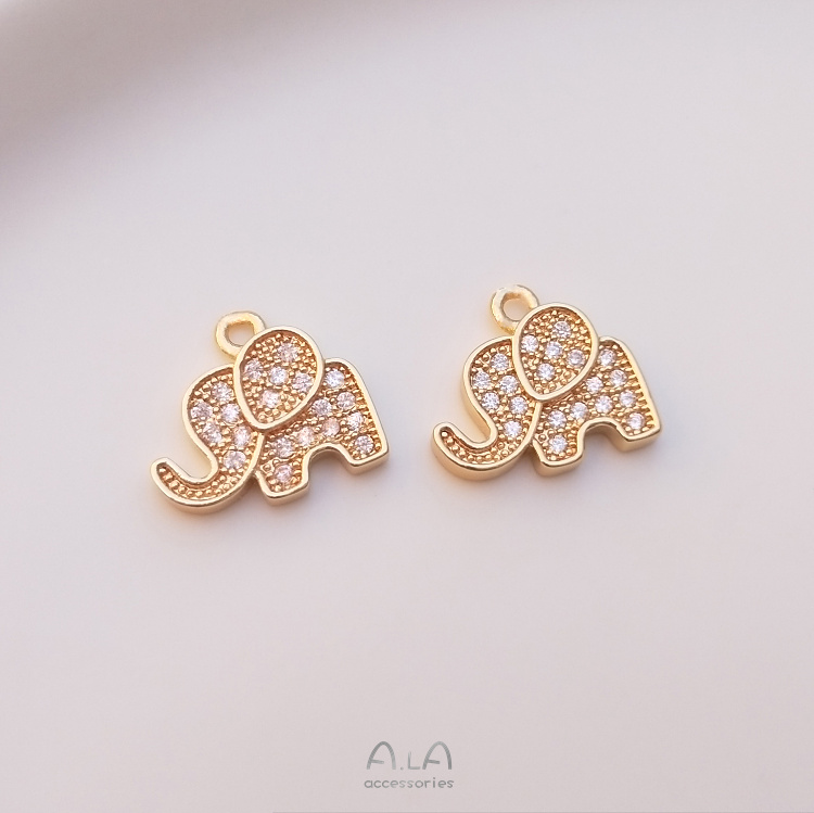 Mặt Dây Chuyền diy 14K Bằng Đồng Đính Đá Zircon Hình Gấu/Voi/Voi Dễ Thương Cho Bé