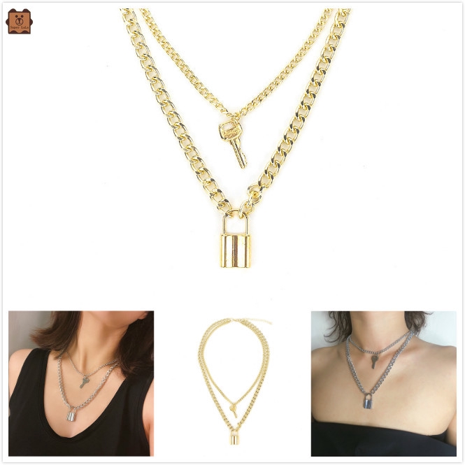 Dây Chuyền Lớp Mặt Hình Ổ Khóa Và Chìa Khóa Thời Trang Cho Nữ