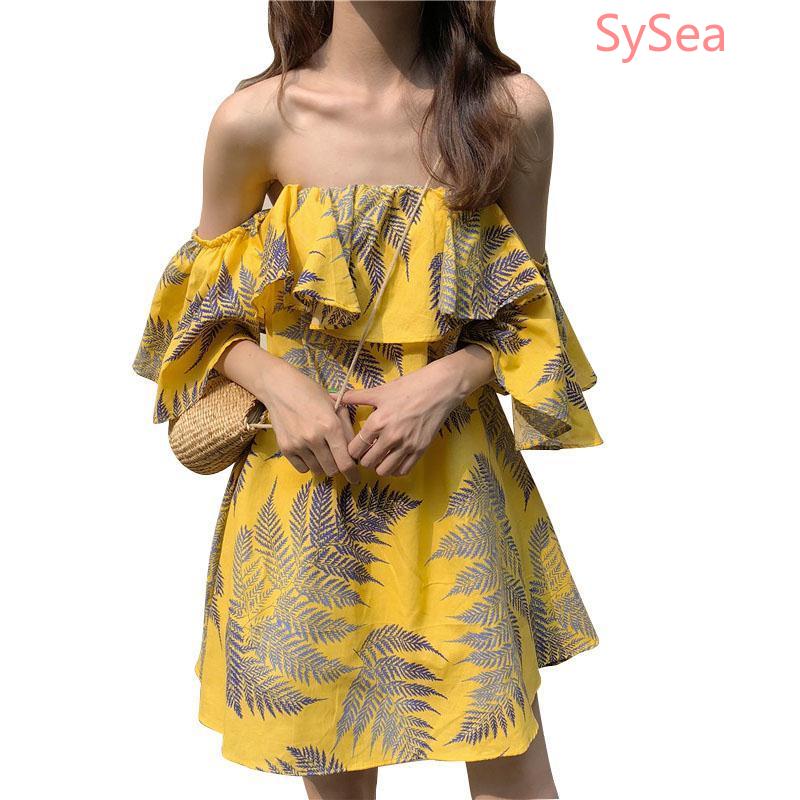 Đầm Trễ Vai Phối Bèo Hoạ Tiết Hoa Thời Trang Đi Biển Ngọt Ngào