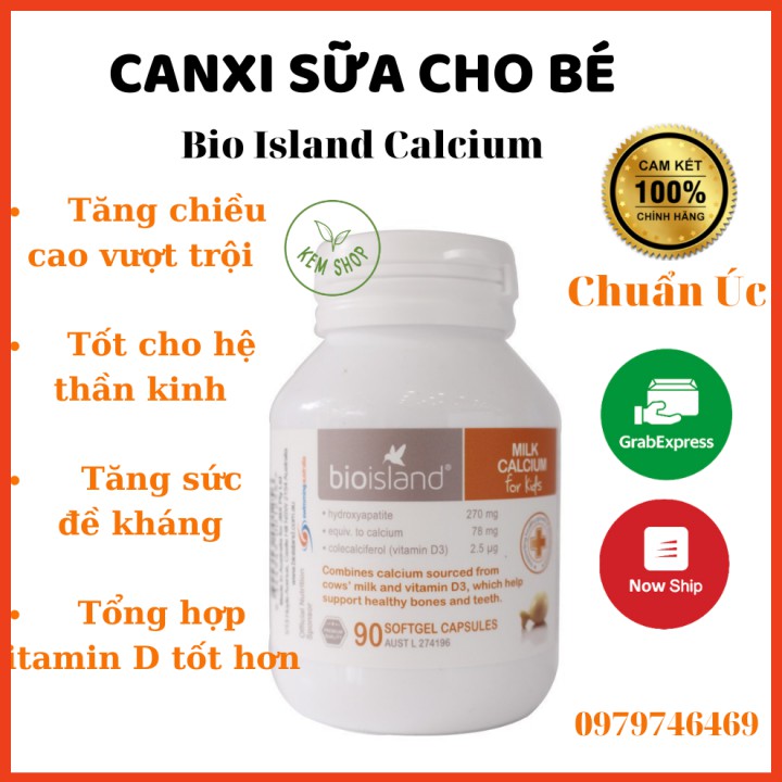 [Cam kết Hàng Auth] Canxi sữa Bioisland Milk Calcium, Úc (90 viên) bổ sung canxi phát triển xương và răng cho bé