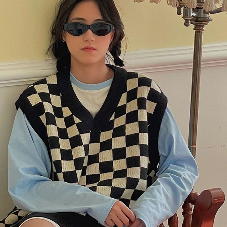 Áo khoác cardigan dệt kim dáng rộng kẻ sọc caro thời trang mùa xuân năm 2021 cho nữ