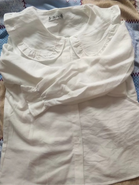 Áo thu ulzzang cổ bèo tay loe / Áo sơ mi nữ Hàn quốc tay bèo