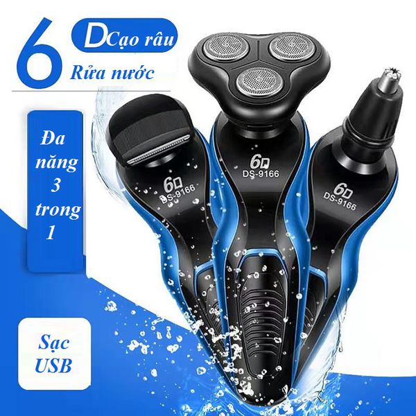 Máy cạo râu đa năng 3IN1 hàng chính hãng sử dụng pin sạc chống nước gồm đầu tông đơ, đầu cạo râu và đầu tỉa lông mũi