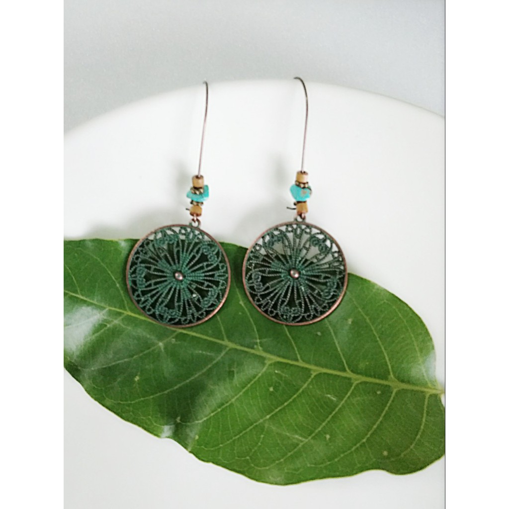 HCM - Bông tai, khuyên tai, hoa tai dáng dài phong cách boho, vintage, cổ điển hoa tròn