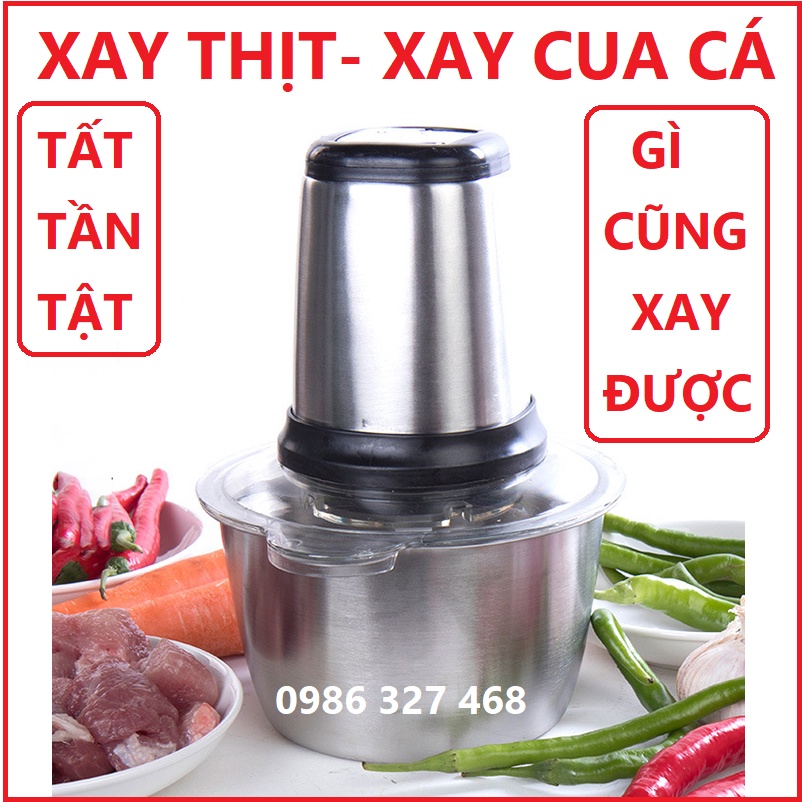 [SỈ- RẺ ] [1 Đổi 1] Máy Xay Thịt 2l Đa Năng Xay Cá,Thịt, Tỏi Ớt Cối Inox 304 Ko Gỉ 4 Lưỡi Dao Kép Siêu Sắc