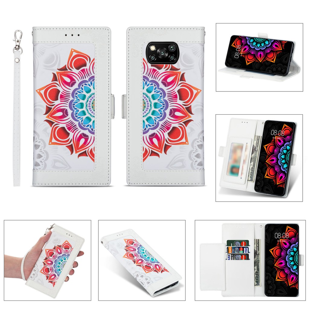 For Xiaomi Mi Poco X3 NFC  mobile phone case two-color printed leather case high-quality leather case all-inclusive anti-fall protection card holder