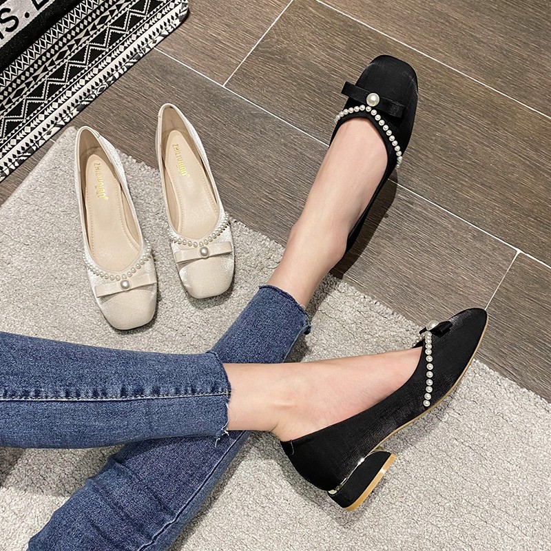 HÀNG CÓ SẴN (size 40➡️43) _ Giày Gót Vuông Đính Nơ Nhỏ Xinh Big Size