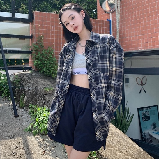 ZHELIHANGFEI Áo kẻ sọc cổ điển dài tay chống nắng áo sơ mi dáng rộng đa năng