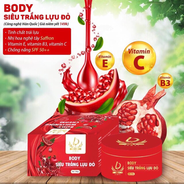 Body siêu trắng lựu đỏ Duly