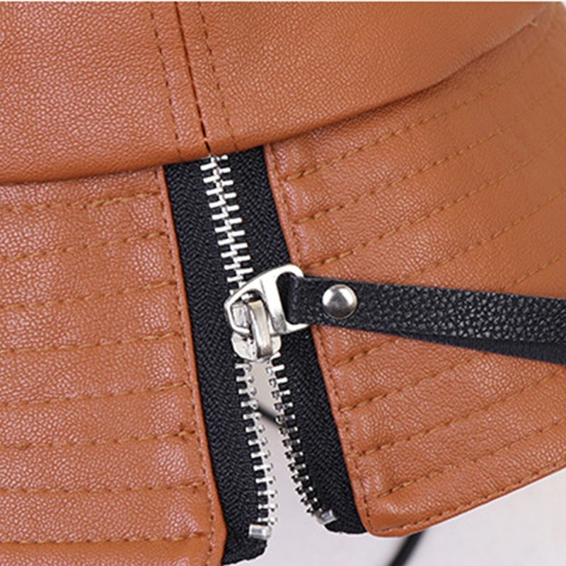 Mũ Tai Bèo Chất Liệu Da Có Khóa Kéo Phong Cách Vintage