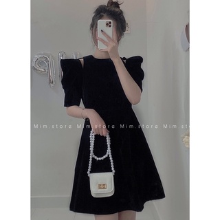 Váy nhung khoét vai tay bồng sang chảnh
