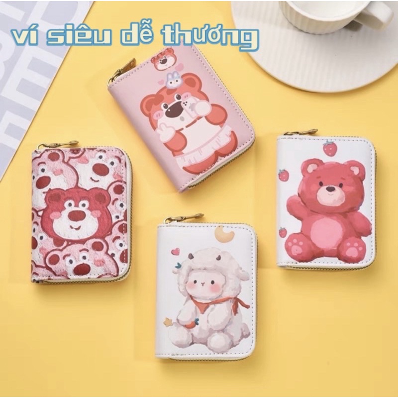 Túi đựng thẻ hoạt hình gấu dâu dễ thương nữ cá tính thích hợp dung tích lớn siêu mỏng nhỏ