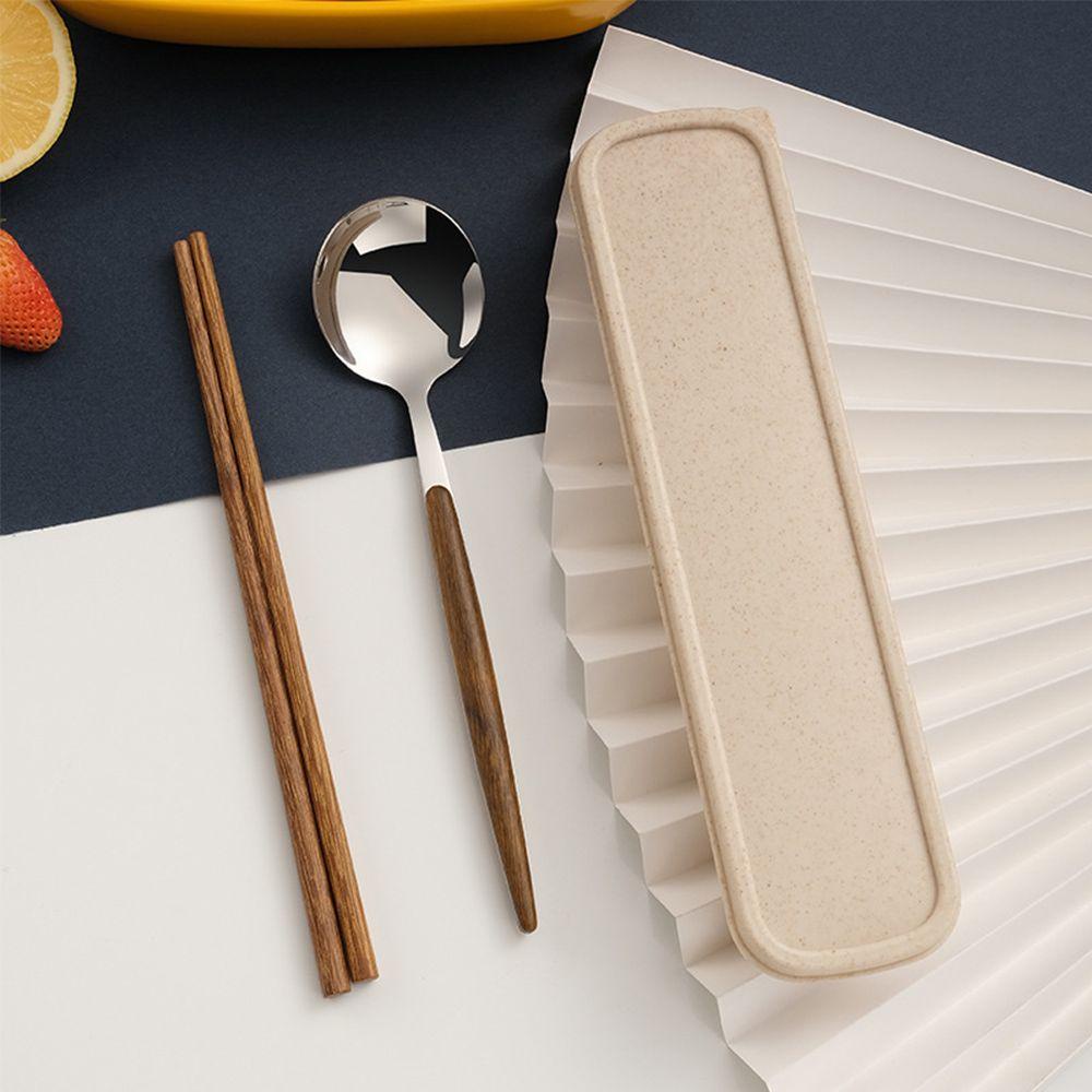 1 Bộ Muỗng Đũa Nĩa Ăn Tráng Miệng Cán Gỗ Dùng Trong Nhà Bếp Ngoài Trời