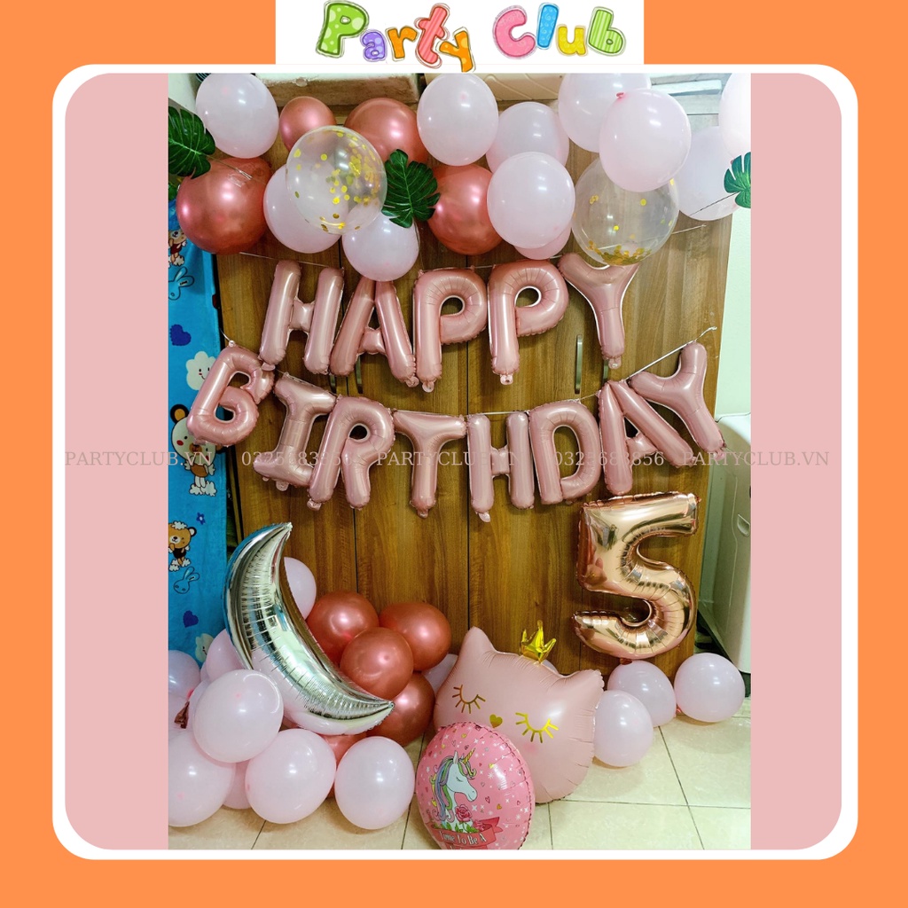 set bóng trang trí sinh nhật màu hồng cho bé