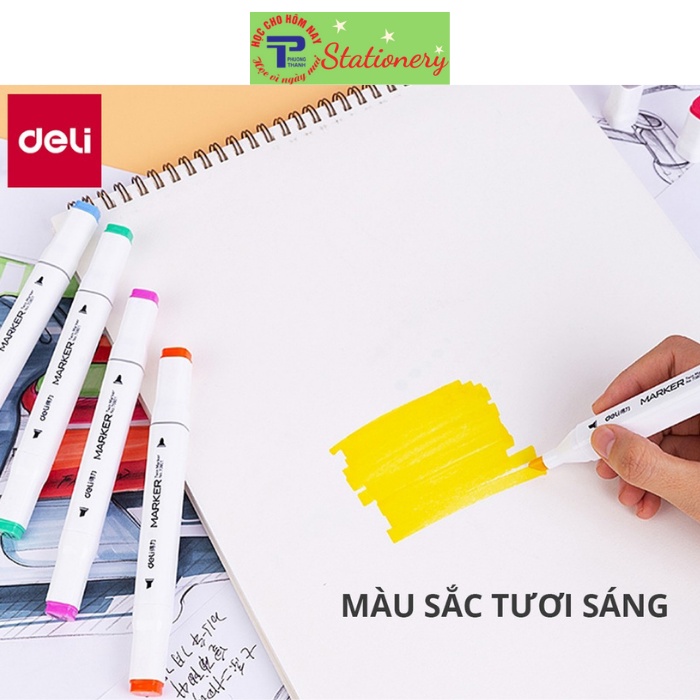 Bút dạ màu marker hai đầu Deli cao cấp hộp nhựa 12/24/36/48/72 màu- 70801