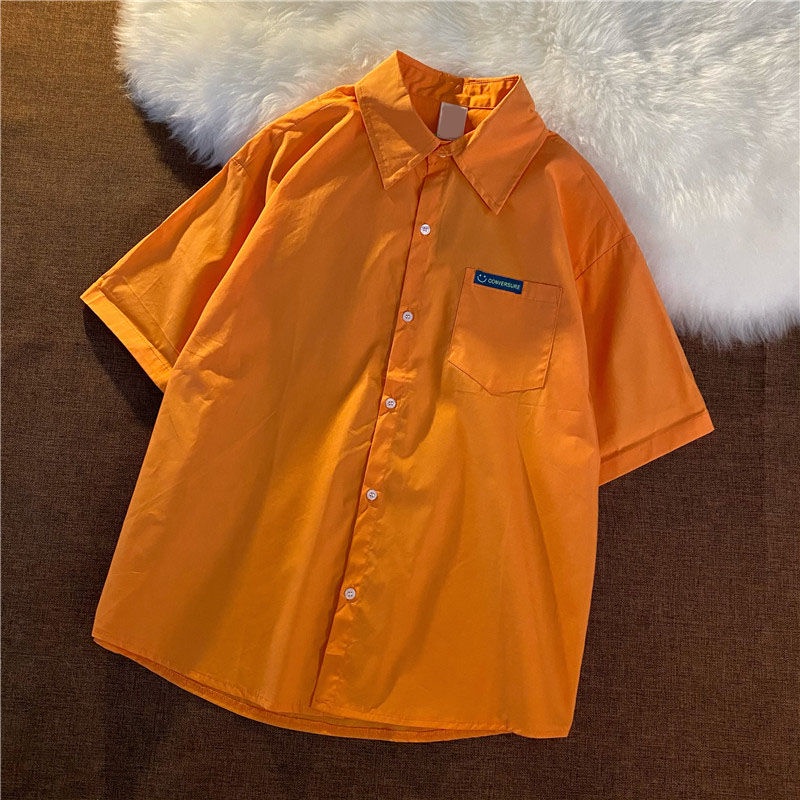 Áo sơ mi tay ngắn màu sắc retro phong cách Hàn Quốc cho nữ