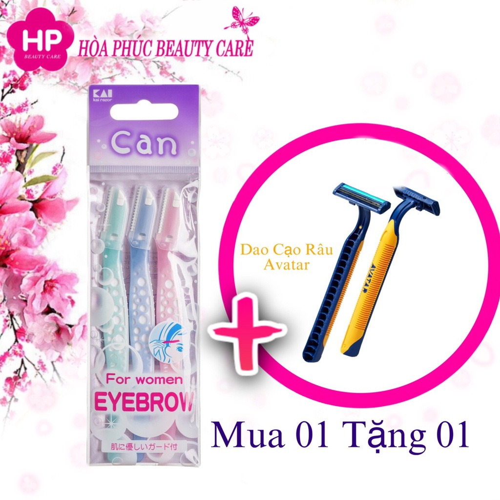 Dao Cạo Lông Mày Lưỡi Thép Không Gỉ Kai Razor Eyebrow 01782 Dành Cho Nữ ( Set 3 Cây )