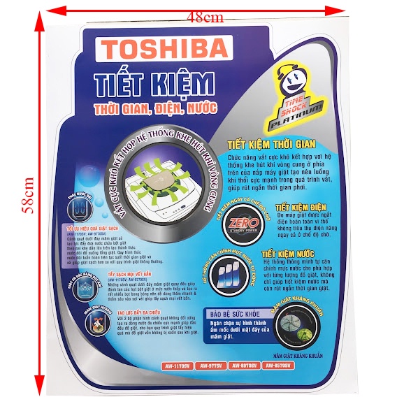 Miếng dán máy giặt Toshiba [TẶNG BĂNG KEO HAI MẶT] tem dán máy giặt Toshiba chọn mẫu như hình